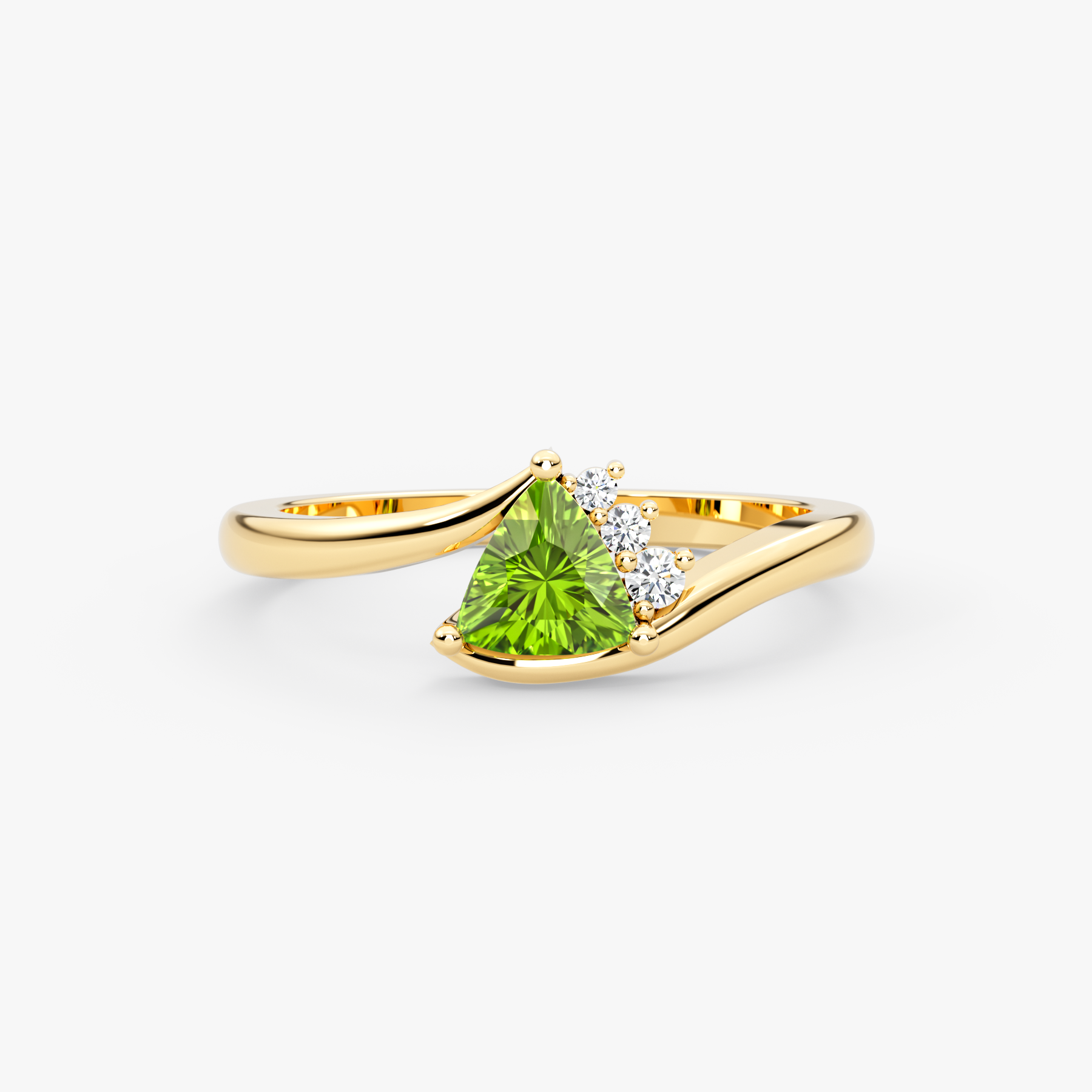 14K Solid Gold Trillion Cut Peridot & Natural Diamond Engagement Ring – Sorev