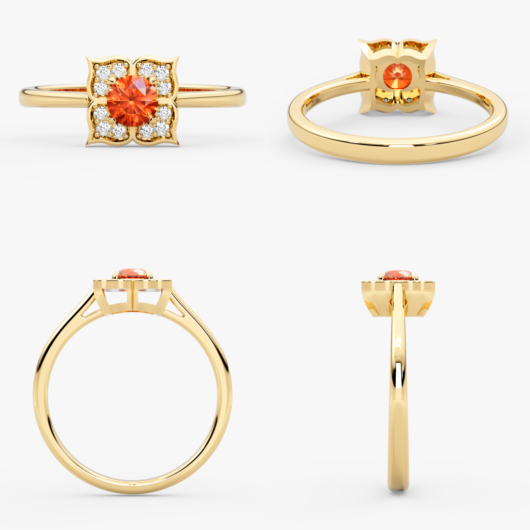 14K Solid Gold Oval Orange Sapphire & Natural Diamond Cluster Engagement Ring – Zarell