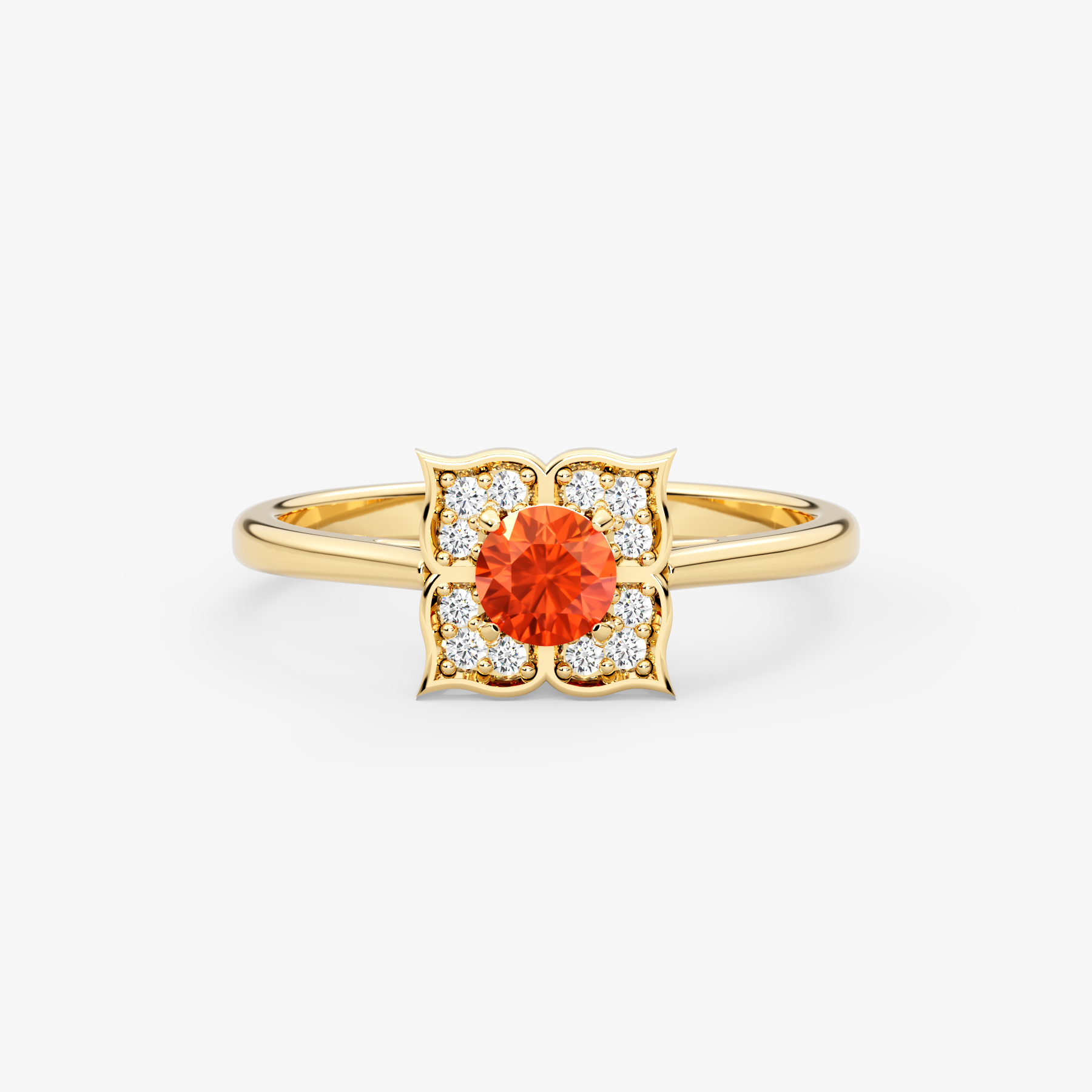 14K Solid Gold Oval Orange Sapphire & Natural Diamond Cluster Engagement Ring – Zarell