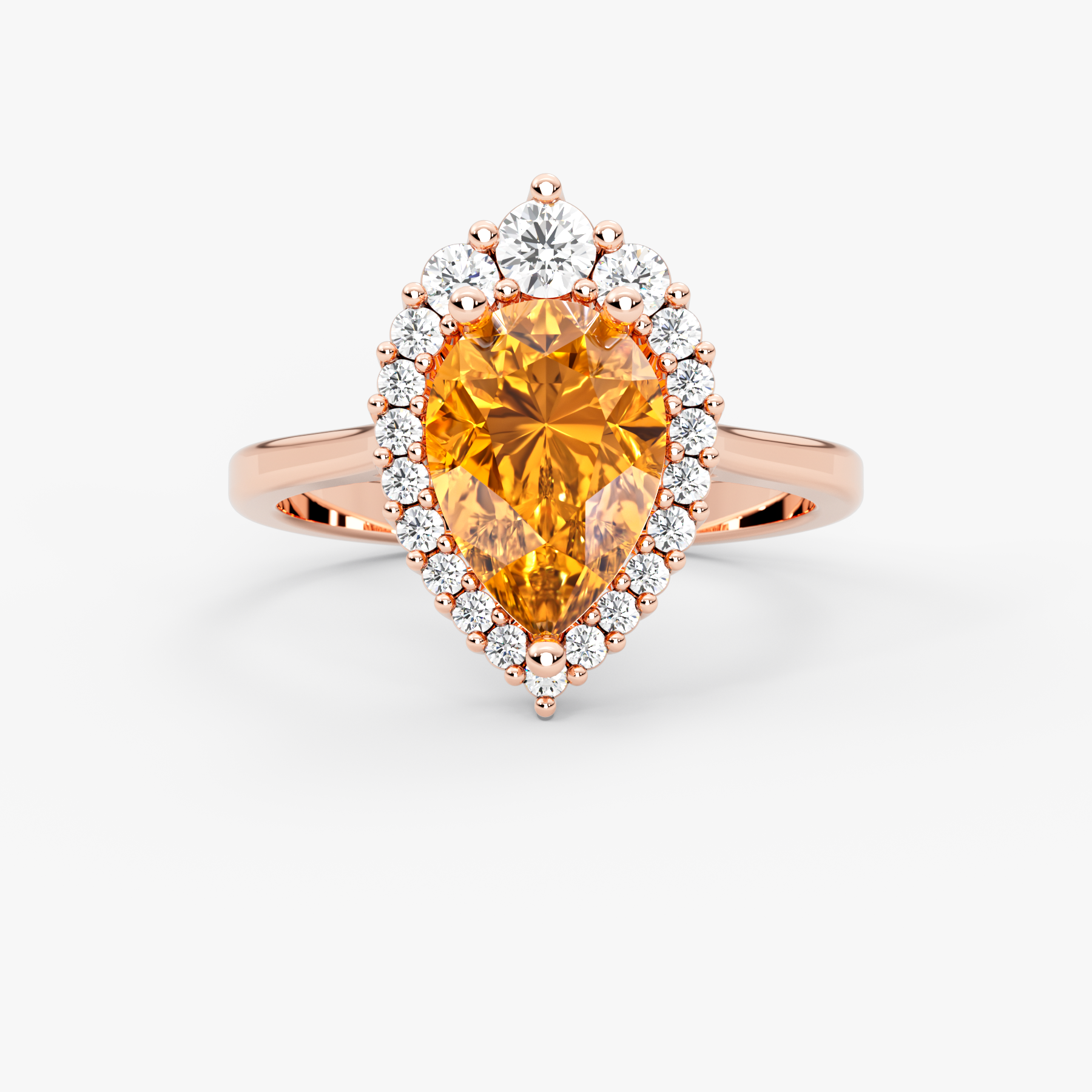14K Solid Gold Pear Cut Citrine & Natural Diamond Halo Engagement Ring – Cavira
