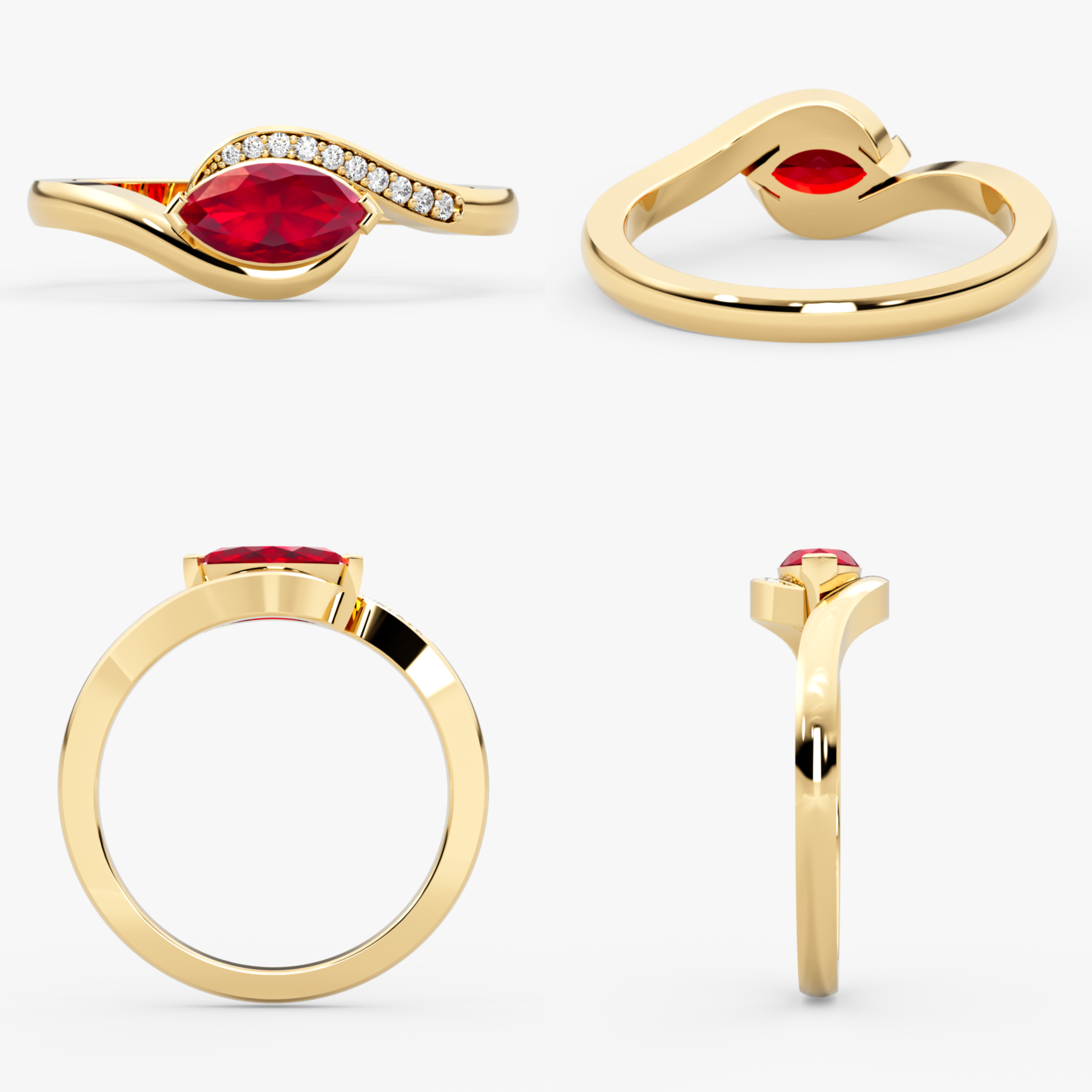 14K Solid Gold Marquise Cut Ruby & Natural Diamond Engagement Ring – Rovienne