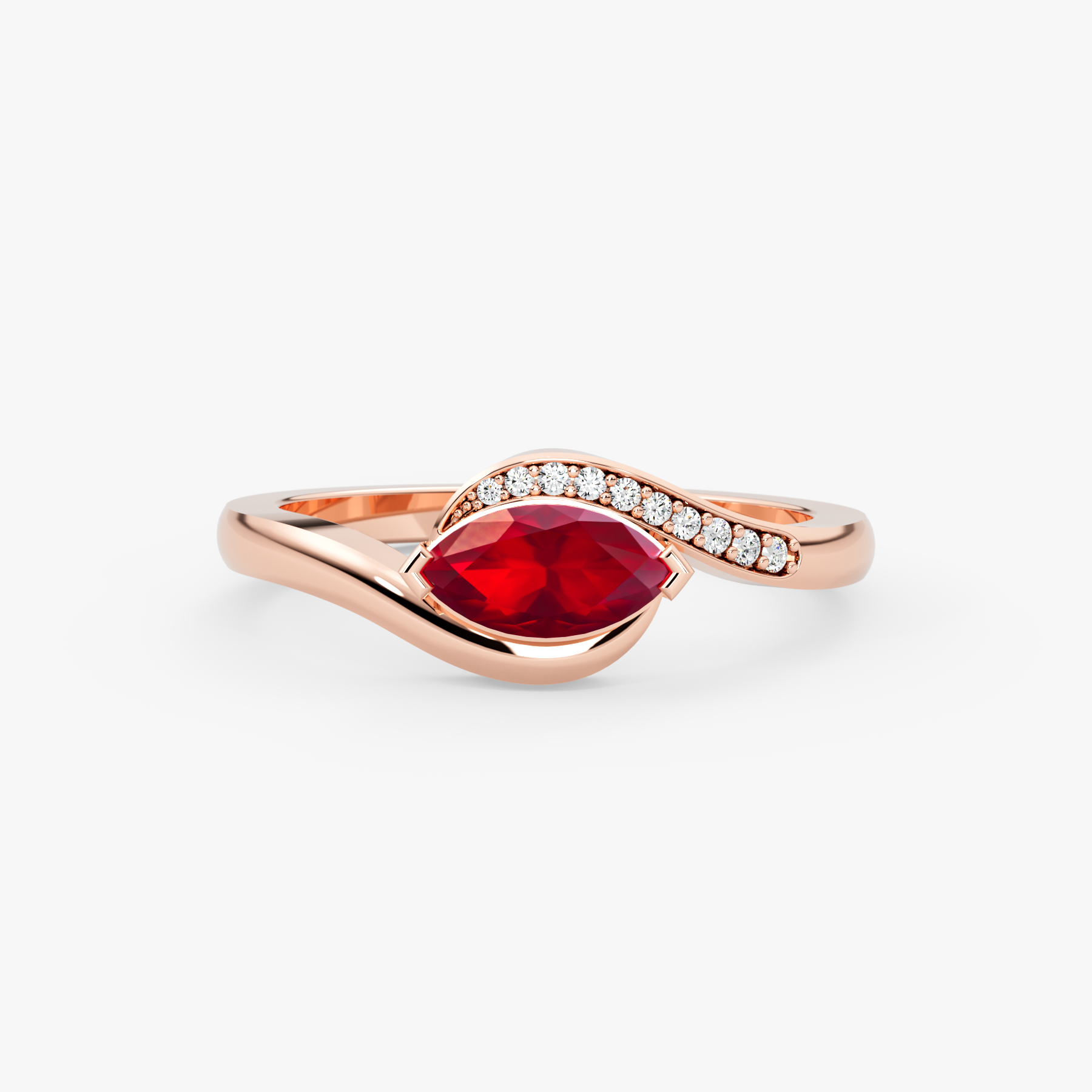 14K Solid Gold Marquise Cut Ruby & Natural Diamond Engagement Ring – Rovienne