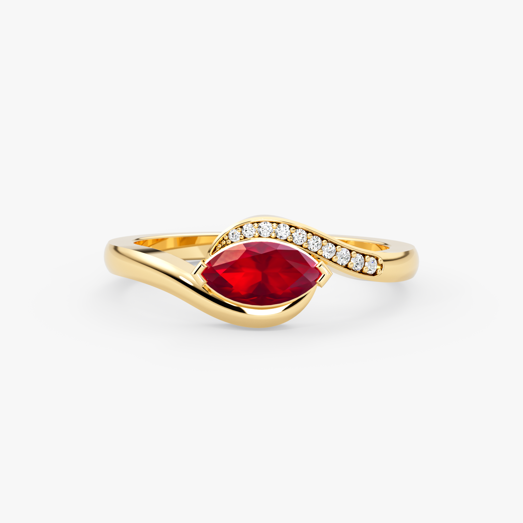 14K Solid Gold Marquise Cut Ruby & Natural Diamond Engagement Ring – Rovienne