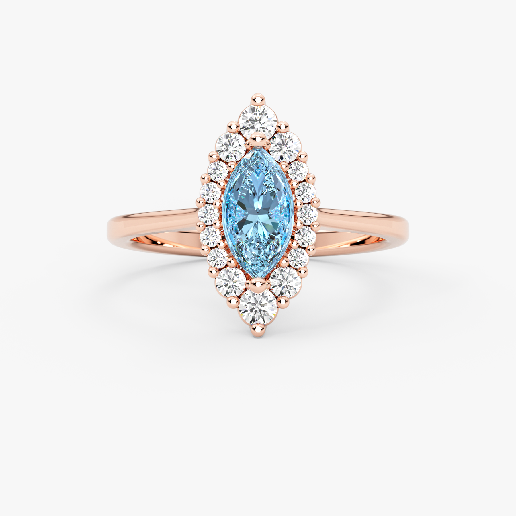 14K Solid Gold Marquise Sky Blue Topaz & Natural Diamond Halo Ring – Azmira