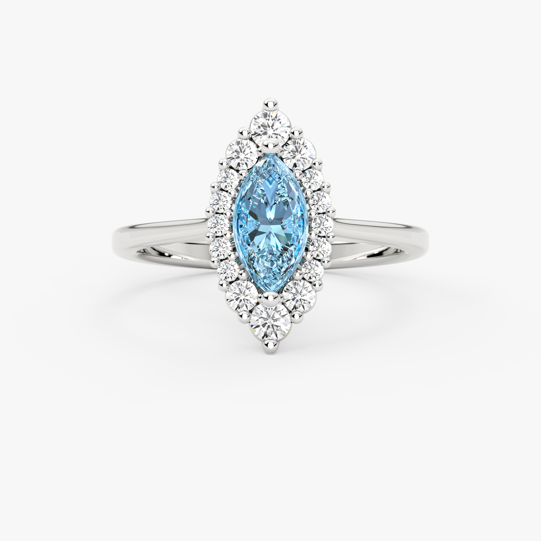 14K Solid Gold Marquise Sky Blue Topaz & Natural Diamond Halo Ring – Azmira