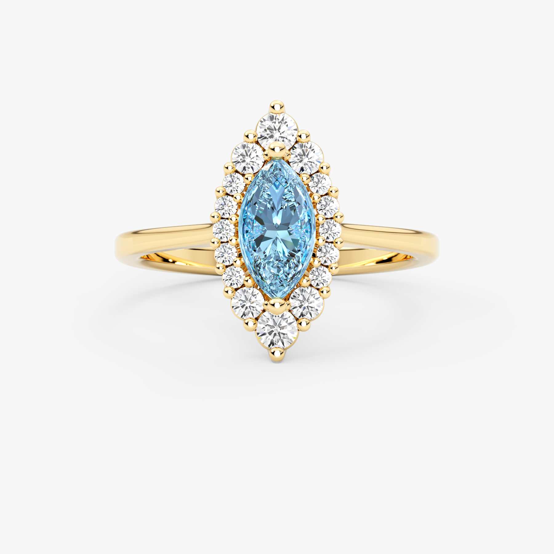 14K Solid Gold Marquise Sky Blue Topaz & Natural Diamond Halo Ring – Azmira
