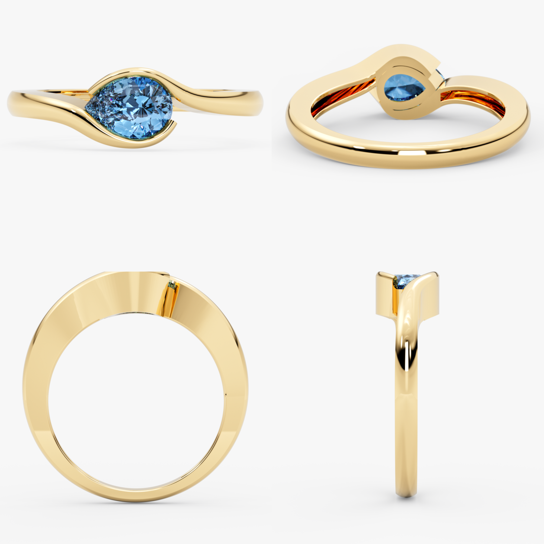 14K Solid Gold Pear Cut Blue Topaz Modern Bezel Ring – Thalune