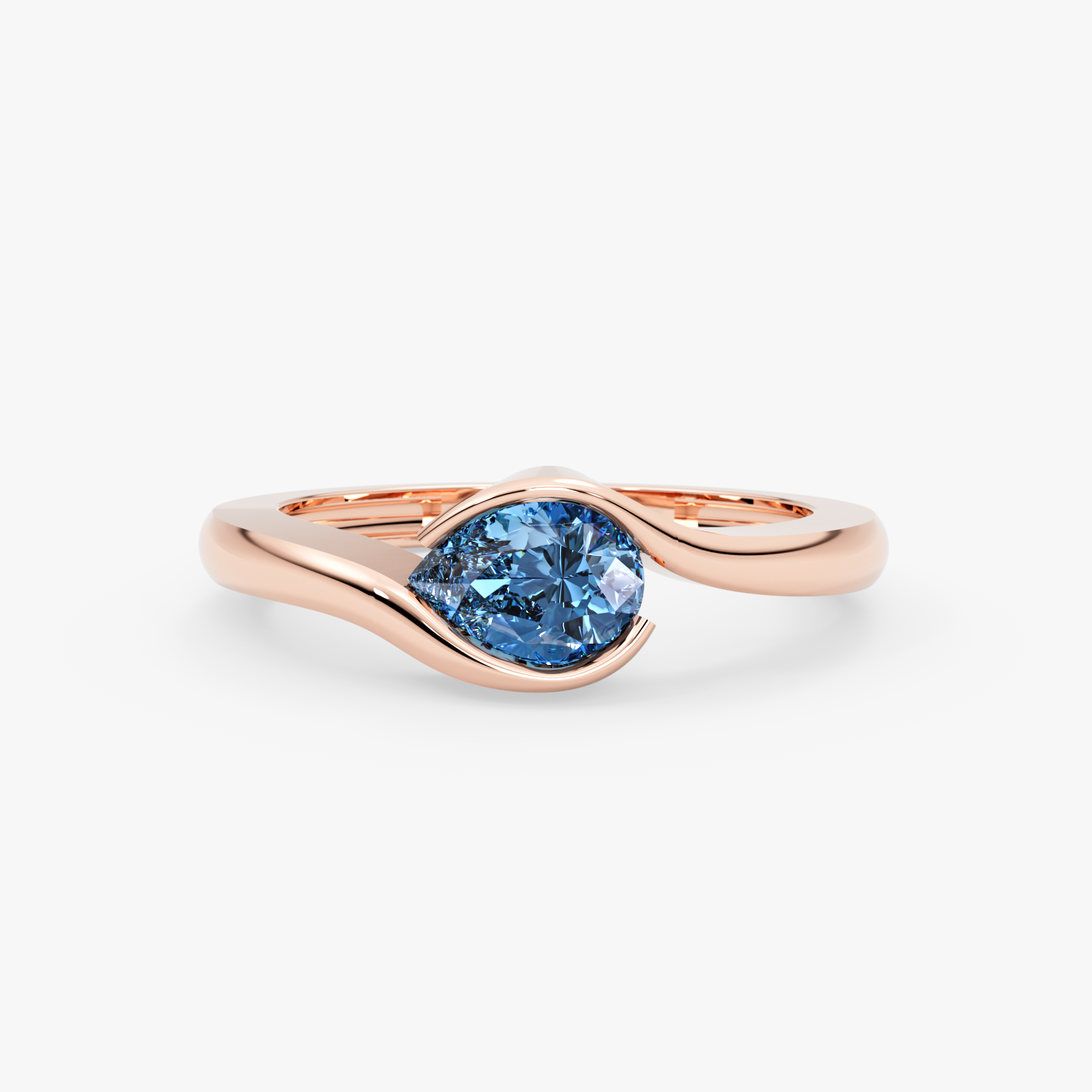 14K Solid Gold Pear Cut Blue Topaz Modern Bezel Ring – Thalune