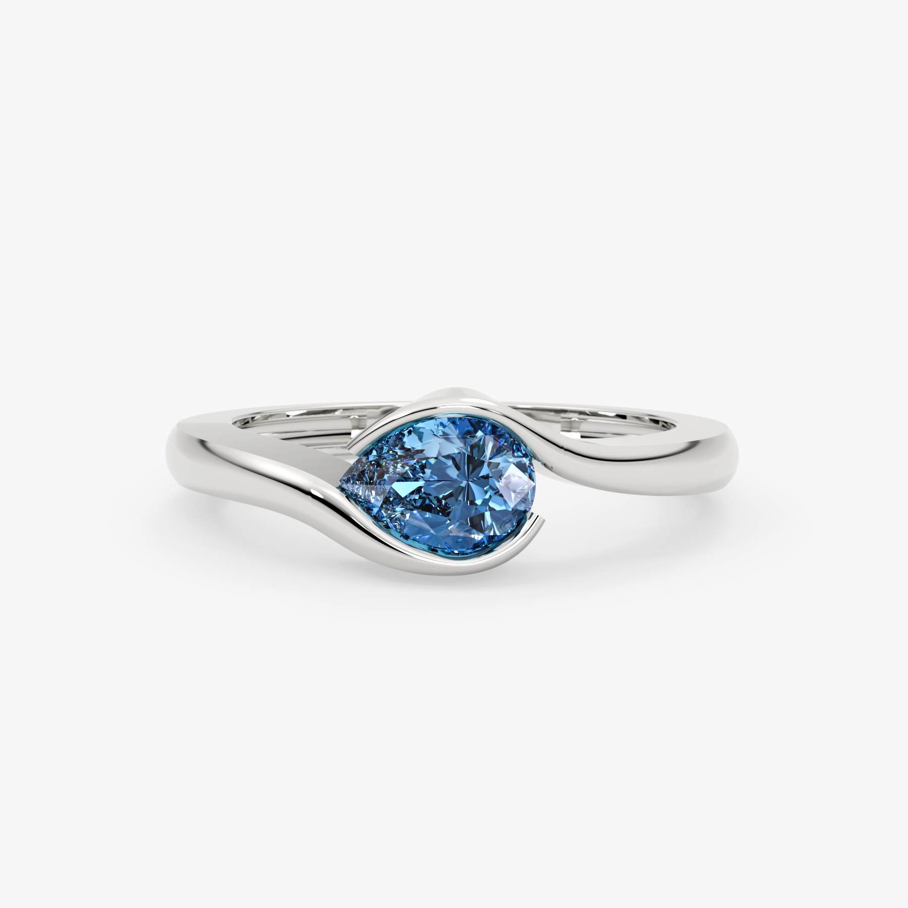 14K Solid Gold Pear Cut Blue Topaz Modern Bezel Ring – Thalune