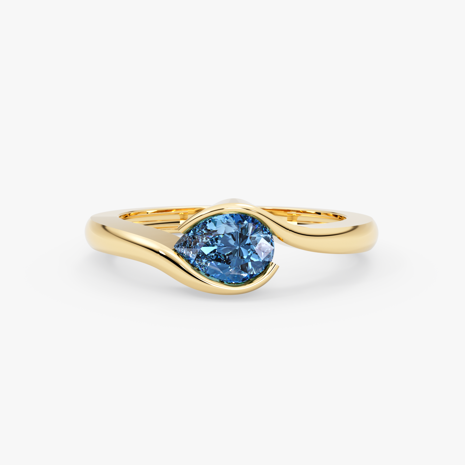 14K Solid Gold Pear Cut Blue Topaz Modern Bezel Ring – Thalune