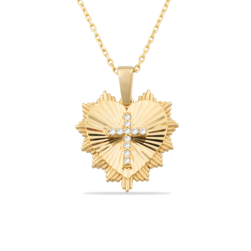 14K Gold Diamond Heart Cross Necklace – Herald