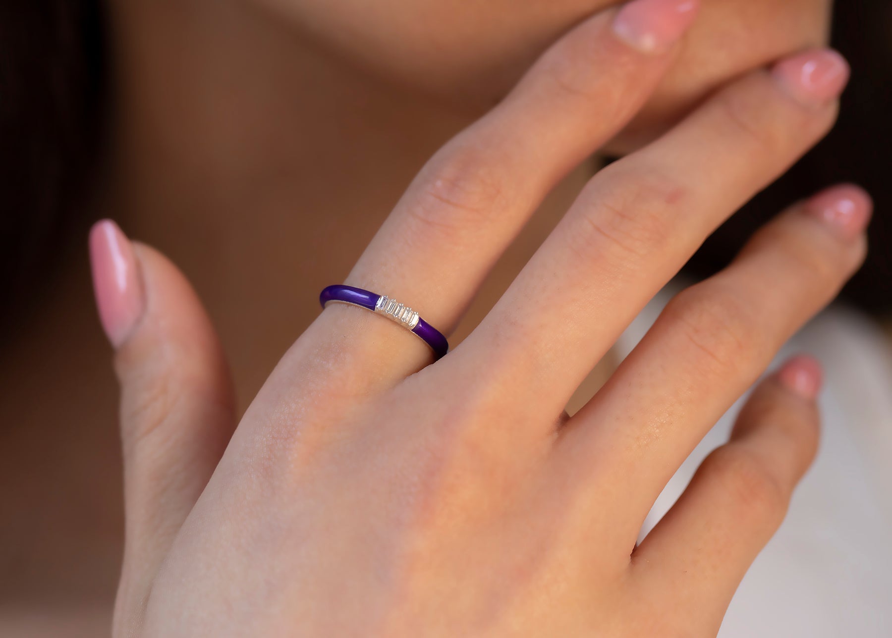 14K Gold Baguette Diamond Enamel Ring – Sorelle