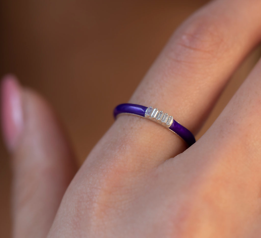 14K Gold Baguette Diamond Enamel Ring – Sorelle