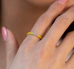 14K Gold Baguette Diamond Enamel Ring – Sorelle