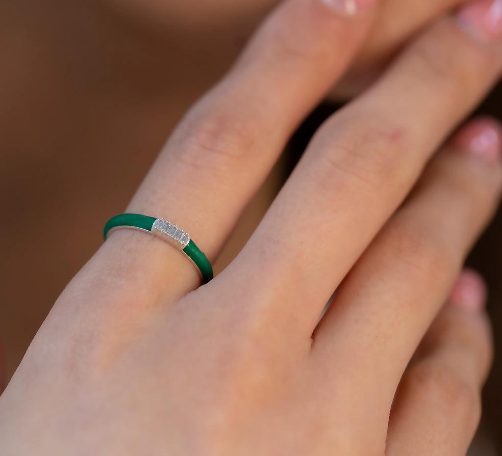 14K Gold Baguette Diamond Enamel Ring – Sorelle