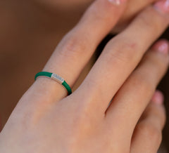 14K Gold Baguette Diamond Enamel Ring – Sorelle