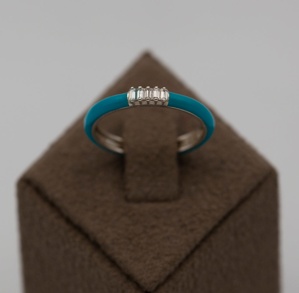 14K Gold Baguette Diamond Enamel Ring – Sorelle