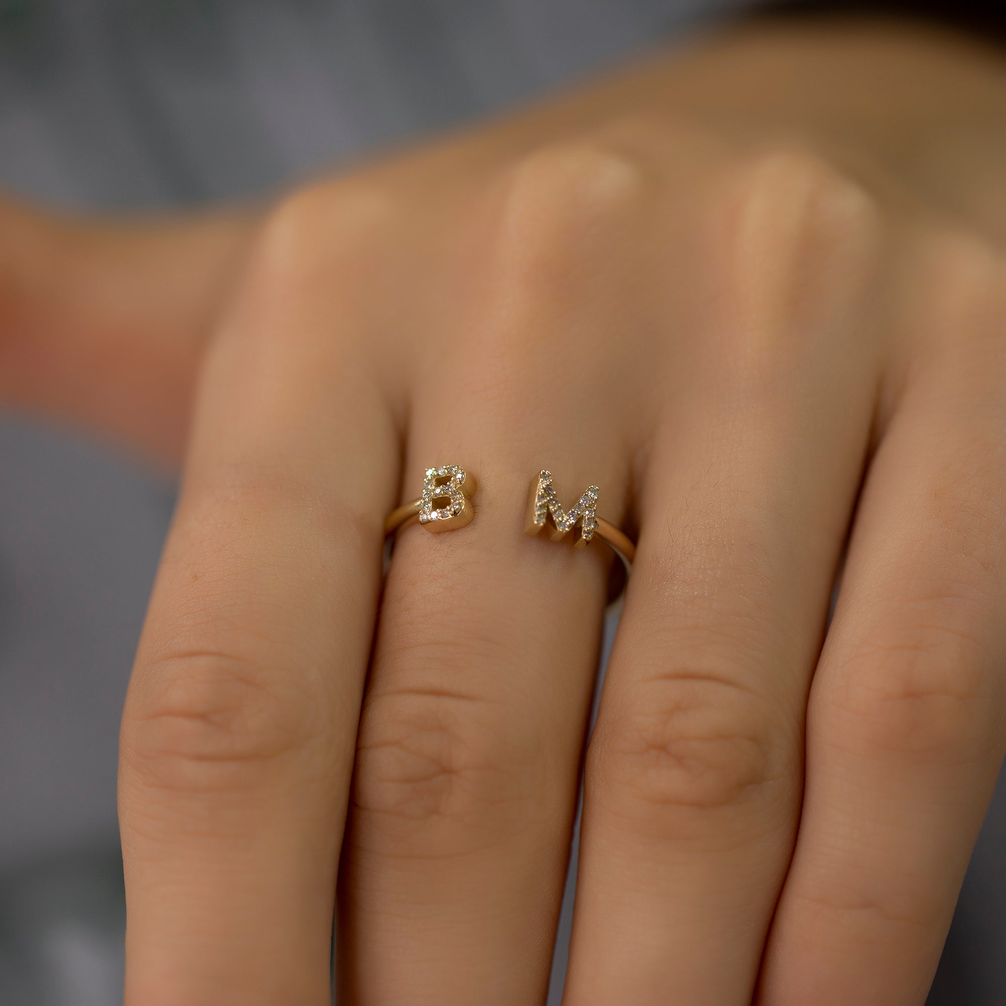 14K Gold Diamond Initial Cuff Ring – Seravelle