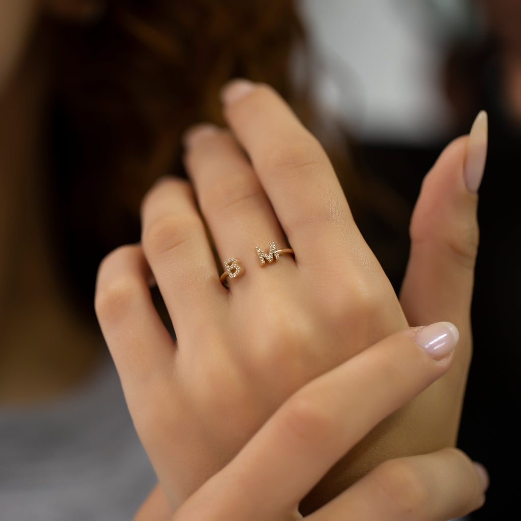 14K Gold Diamond Initial Cuff Ring – Seravelle