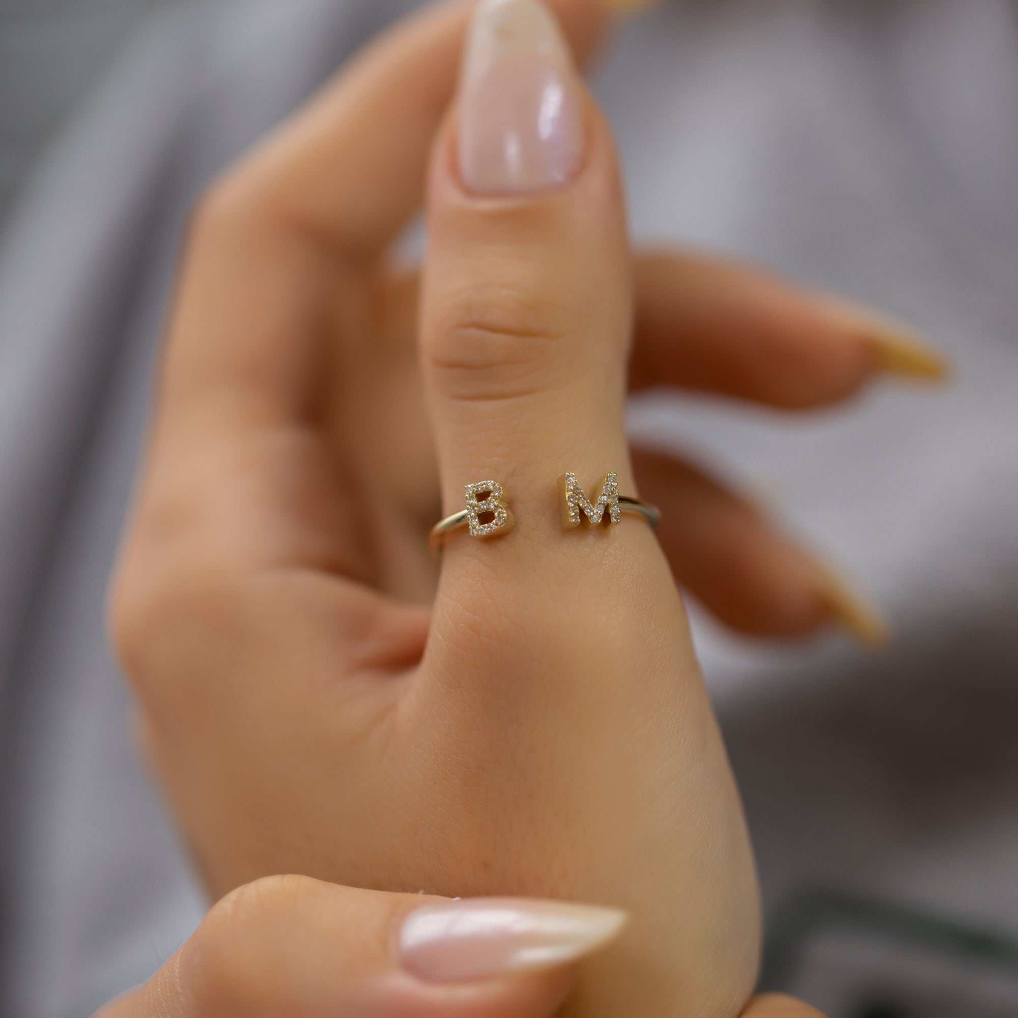 14K Gold Diamond Initial Cuff Ring – Seravelle