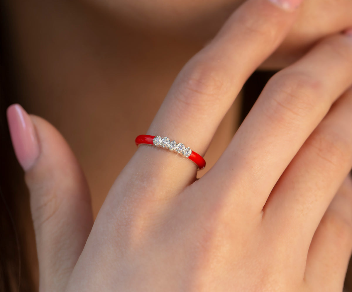 14K Gold Diamond Colourful Enamel Ring/ Gold Diamond Multicolor Rings/ Diamond Stackable Rings/ Birthday Gifts for Her/ Mothers Day Gift