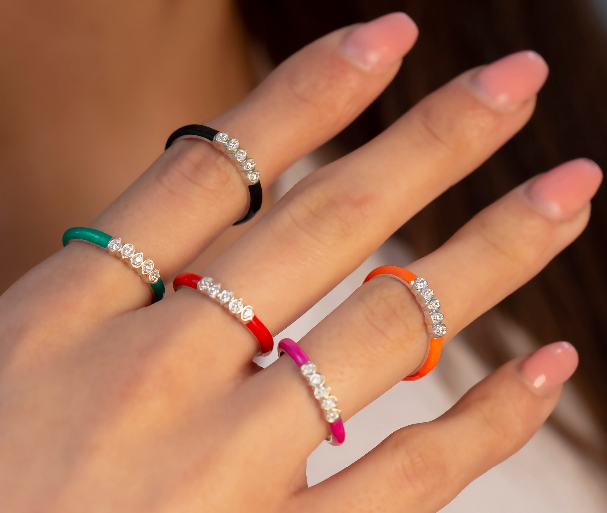14K Gold Diamond Colourful Enamel Ring/ Gold Diamond Multicolor Rings/ Diamond Stackable Rings/ Birthday Gifts for Her/ Mothers Day Gift