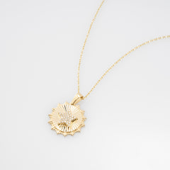 Pavé Yıldızlı 14 Ayar Altın Yivli Madalyon Kolye – Nova 