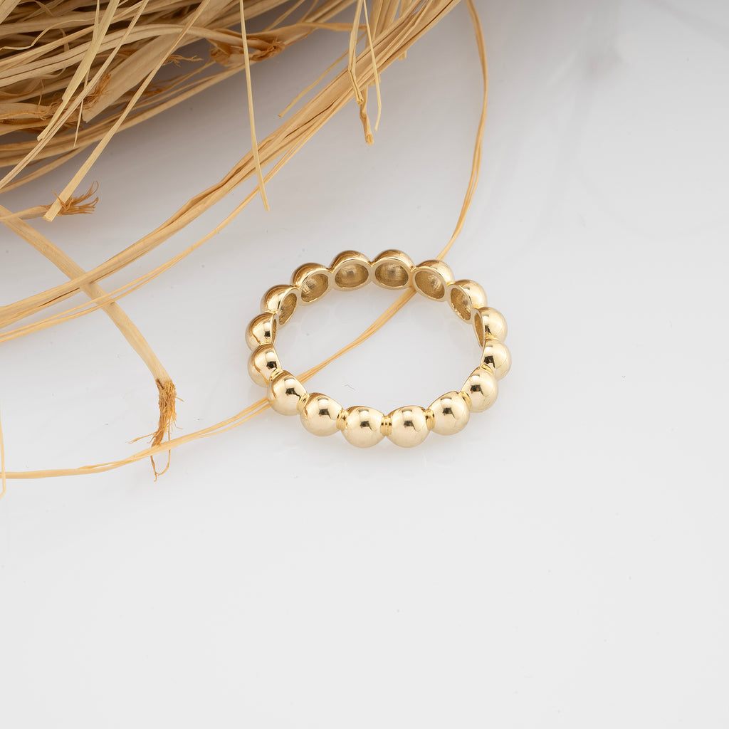 14K Gold Dainty Beaded Ball Ring for Women – Rivaya