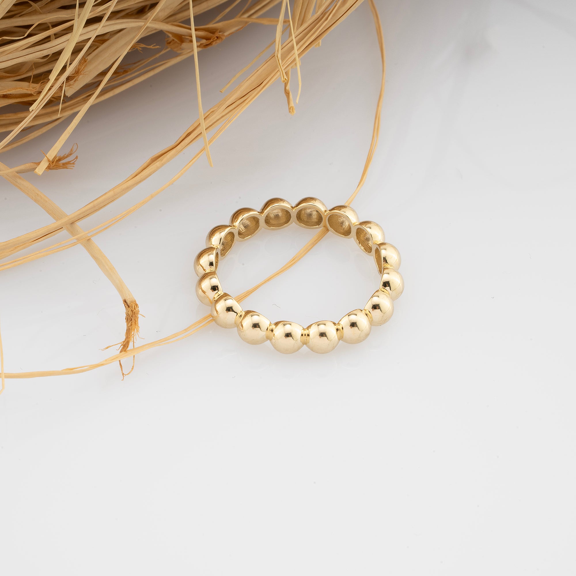 14K Gold Dainty Beaded Ball Ring for Women – Rivaya