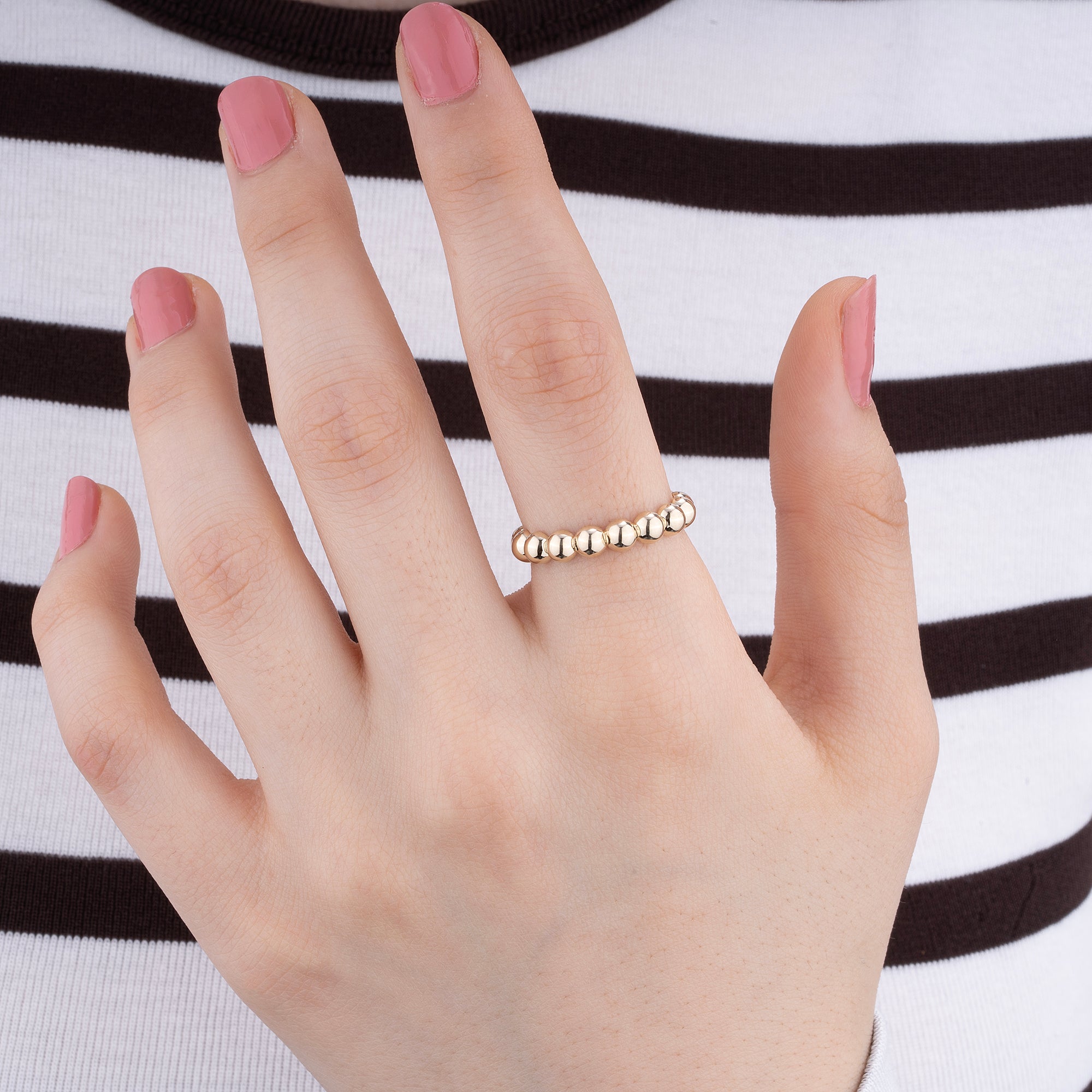 14K Gold Ball Ring – Dainty Beaded Stackable Band for Women/ Gold Stackable Band/ Gold Stacking Ring for Women/ Gift for Her/ Mothers Day