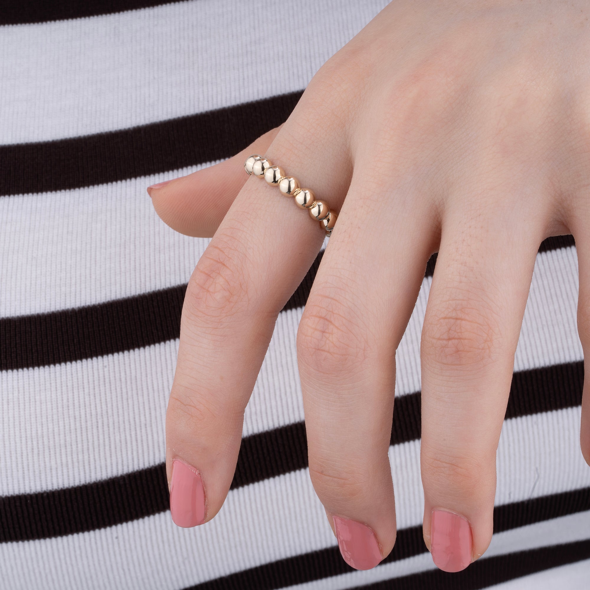 14K Gold Dainty Beaded Ball Ring for Women – Rivaya