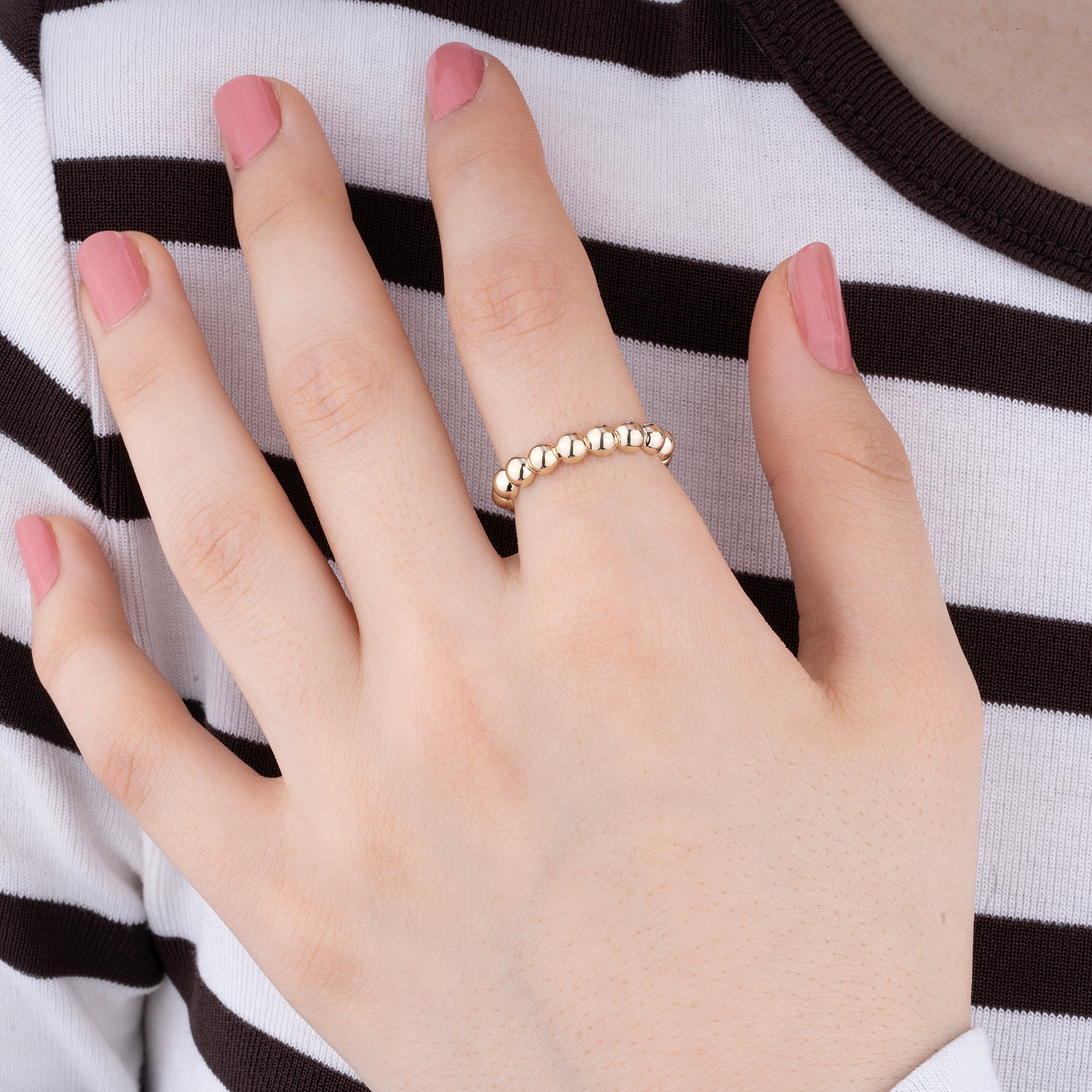 14K Gold Dainty Beaded Ball Ring for Women – Rivaya