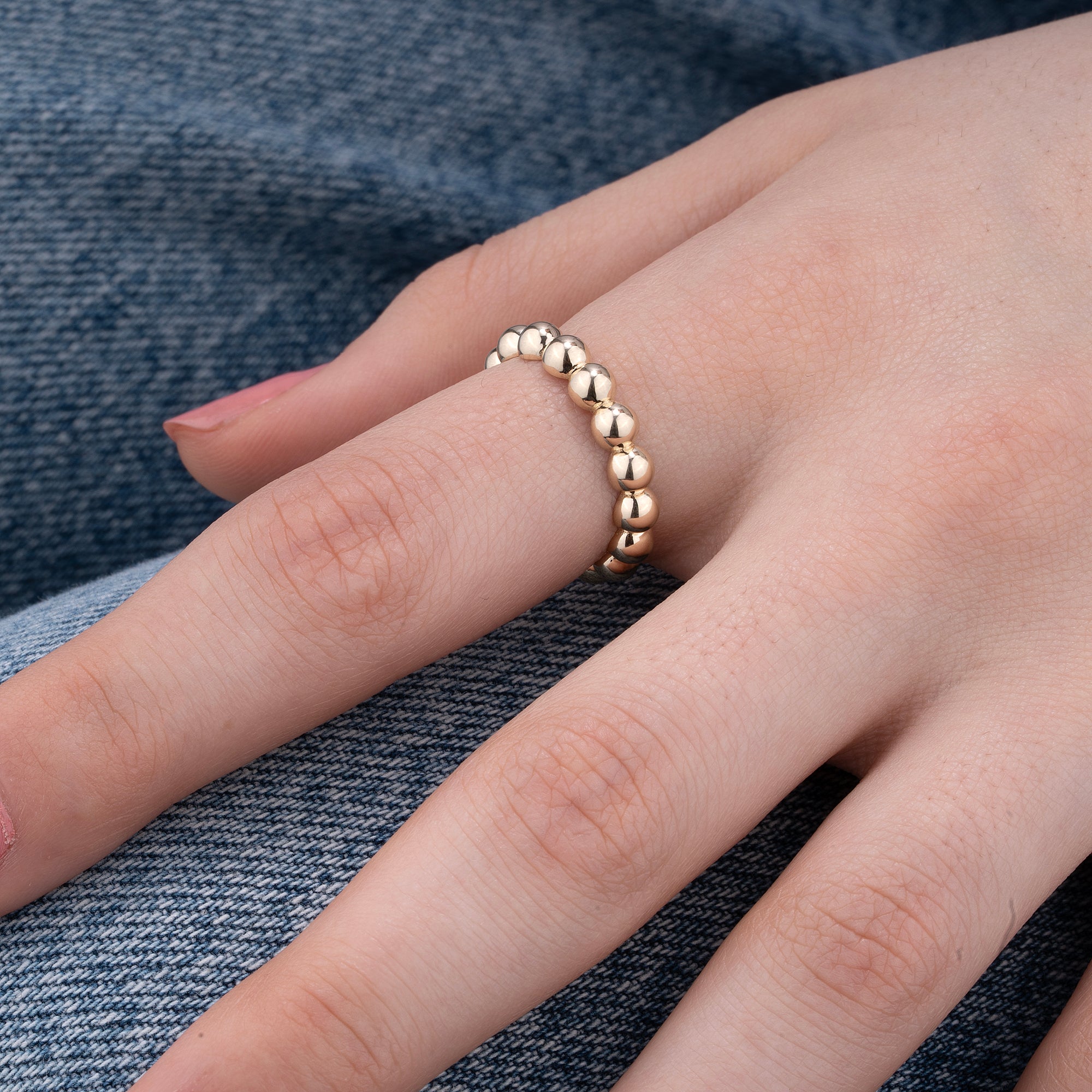 14K Gold Dainty Beaded Ball Ring for Women – Rivaya