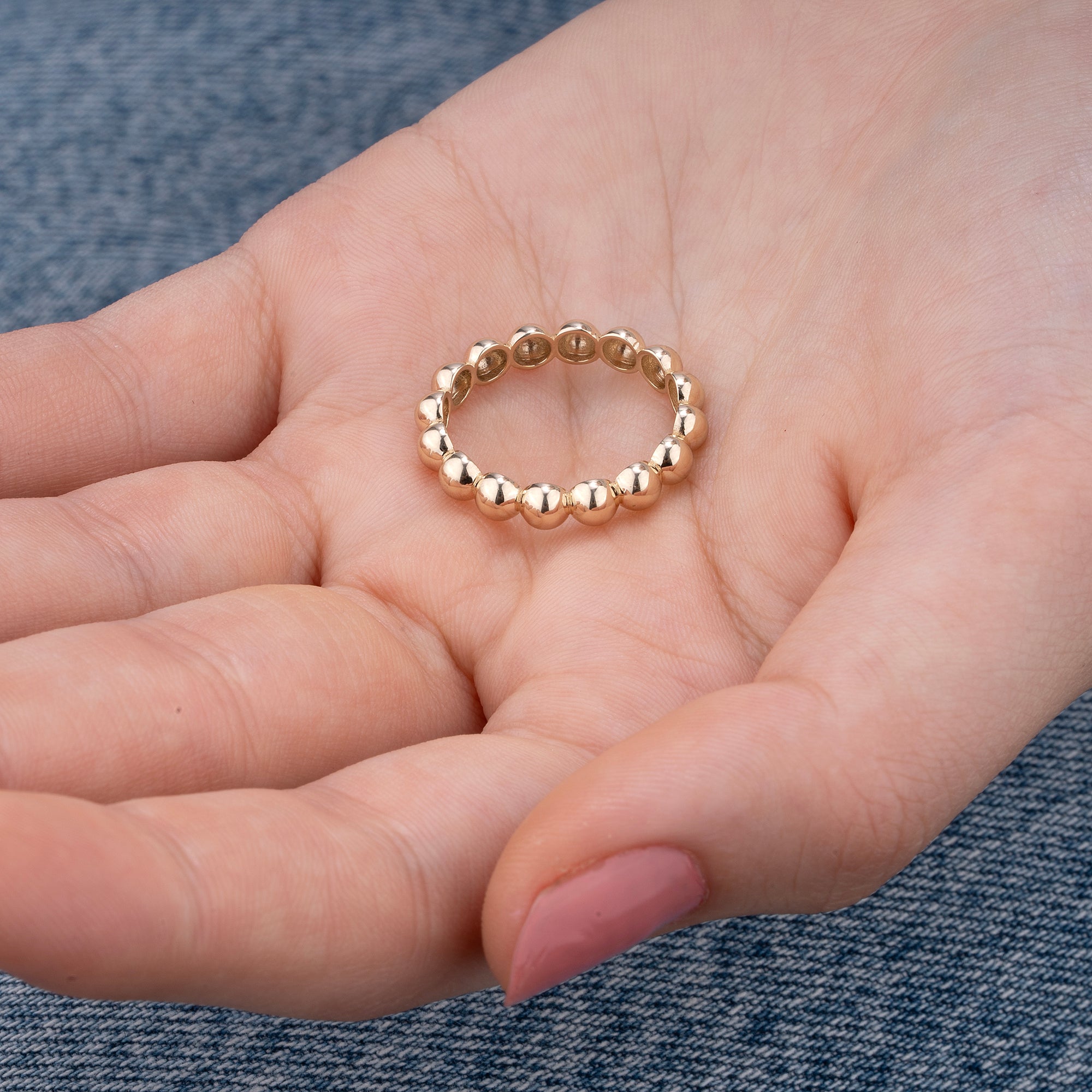 14K Gold Ball Ring – Dainty Beaded Stackable Band for Women/ Gold Stackable Band/ Gold Stacking Ring for Women/ Gift for Her/ Mothers Day