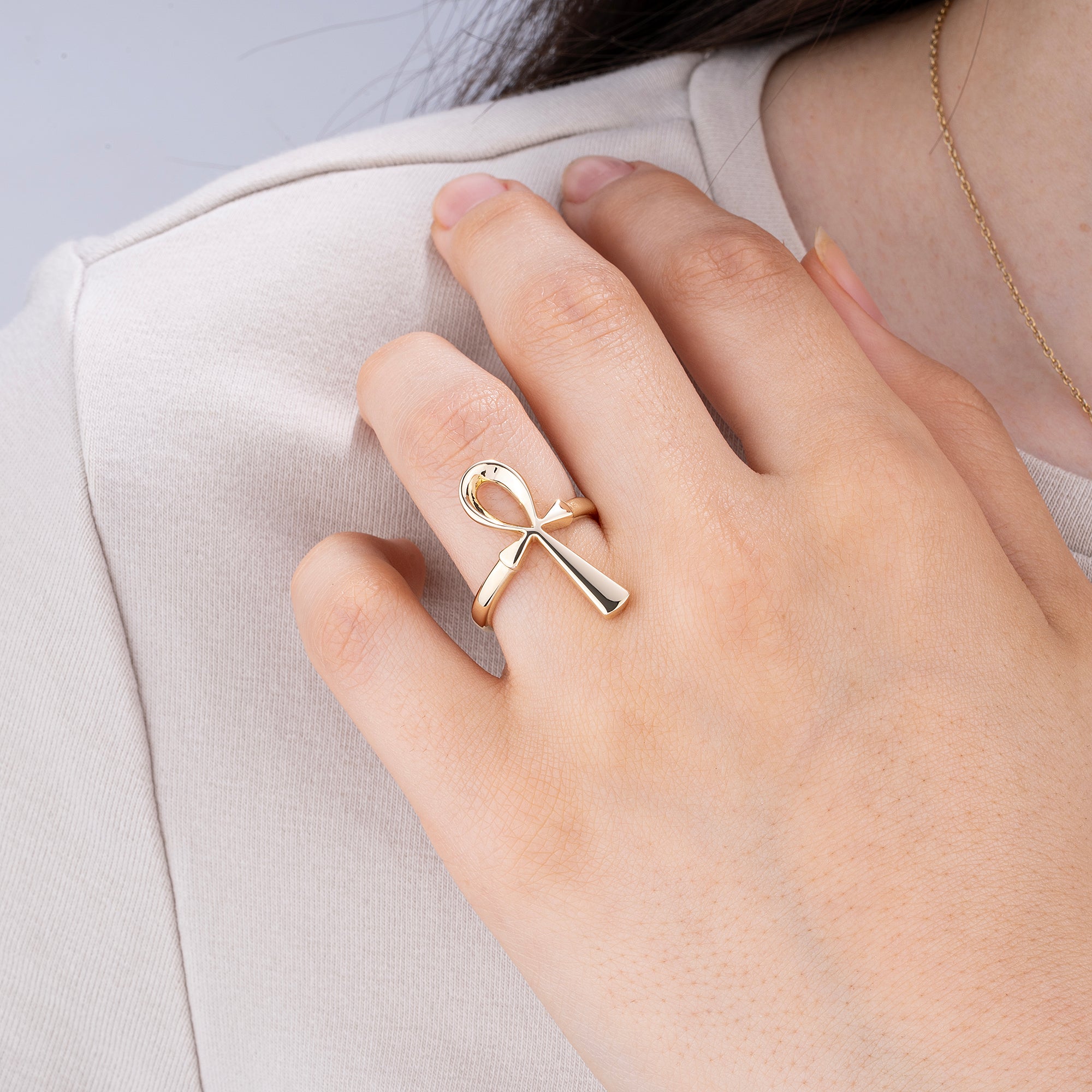 14K Gold Ankh Ring/ Egyptian Symbol Ring of Life/ Unique Ankh Jewelry for Women/ Solid Gold Ankh Ring/ Statement Gold Ring/ Gift for Her