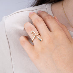 14 Ayar Altın Ankh Yüzük/ Mısır Sembolü Yaşam Yüzüğü/ Kadınlar İçin Benzersiz Ankh Takısı/ Katı Altın Ankh Yüzük/ Gösterişli Altın Yüzük/ Kadınlar İçin Hediye