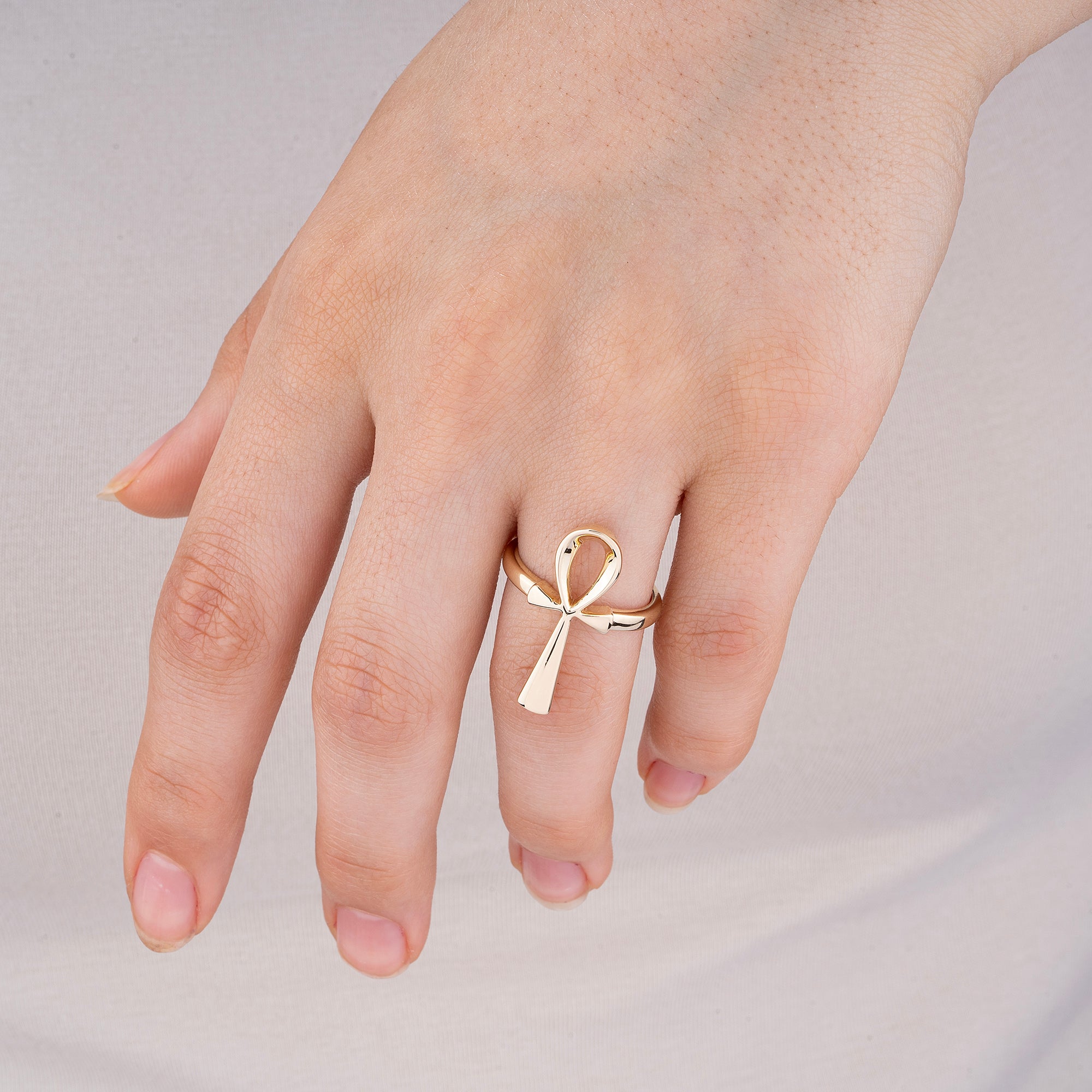 14K Gold Ankh Ring/ Egyptian Symbol Ring of Life/ Unique Ankh Jewelry for Women/ Solid Gold Ankh Ring/ Statement Gold Ring/ Gift for Her