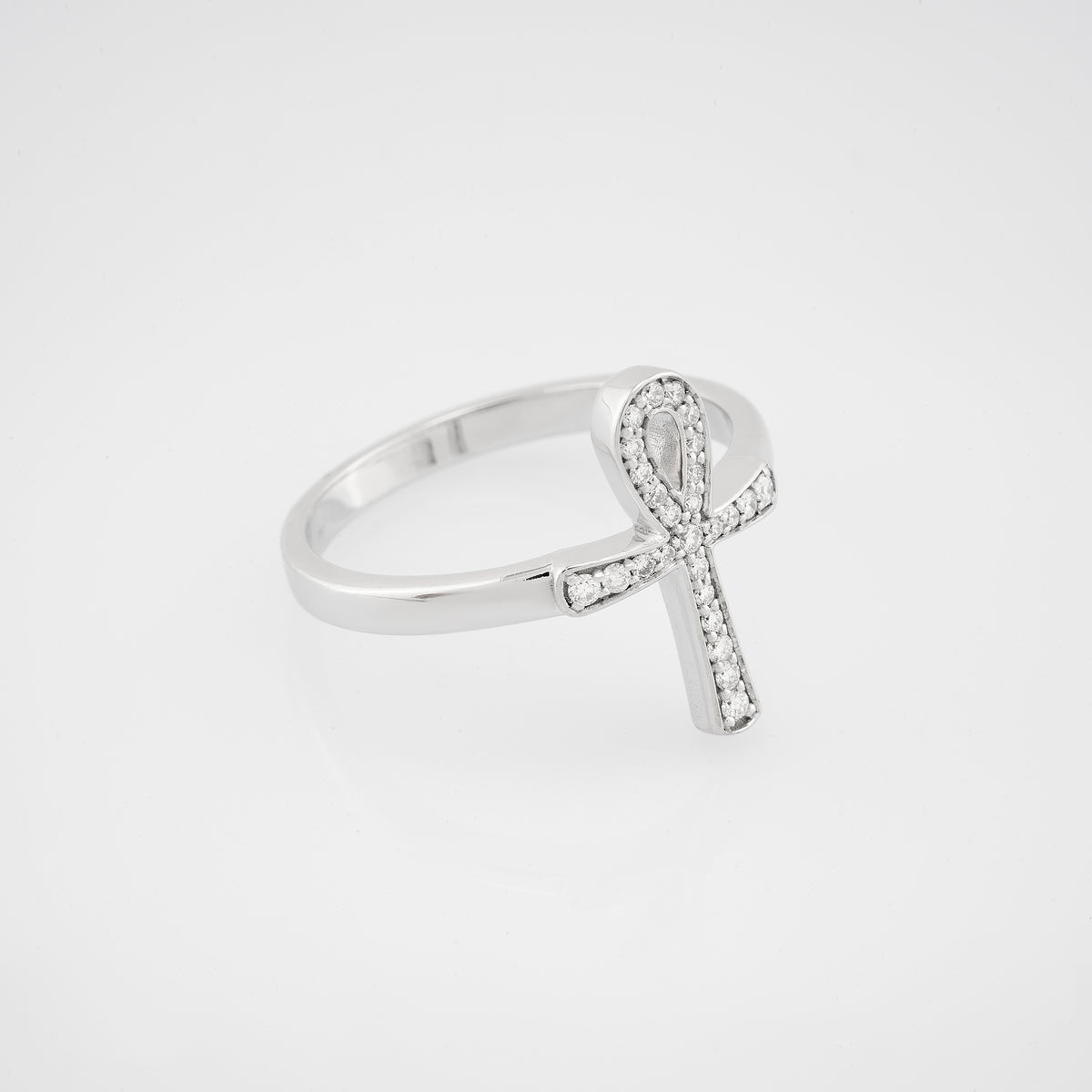14K Gold Diamond Ankh Ring/ Unique Egyptian Life Symbol Ring/ Solid Gold Statement Ring/ Gift for Her/ Unique Ankh Jewelry for Women