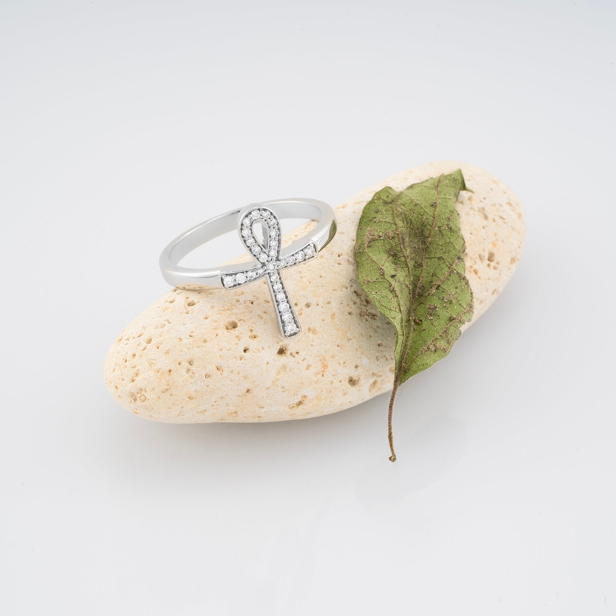14K Gold Diamond Ankh Ring/ Unique Egyptian Life Symbol Ring/ Solid Gold Statement Ring/ Gift for Her/ Unique Ankh Jewelry for Women