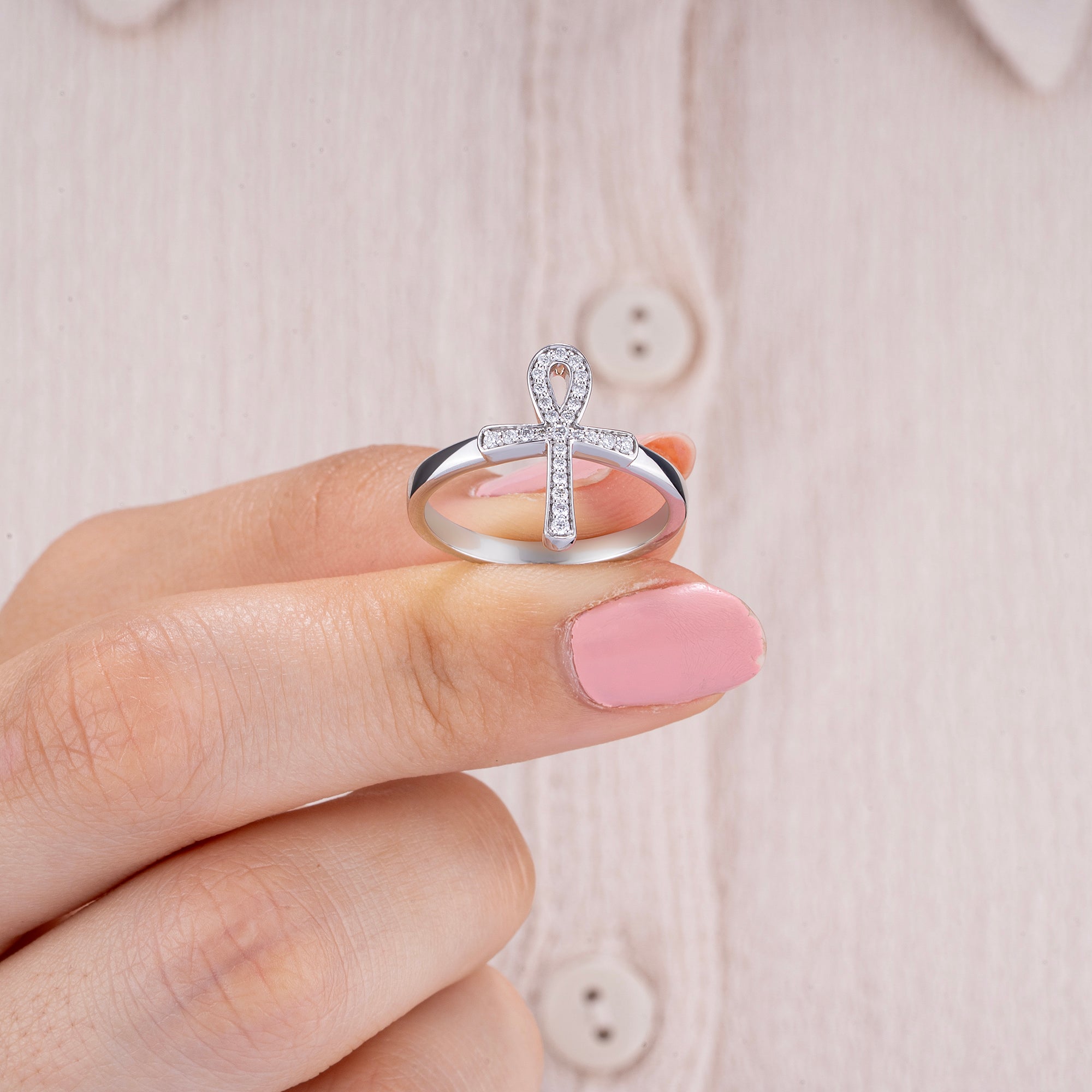 14K Gold Diamond Ankh Ring/ Unique Egyptian Life Symbol Ring/ Solid Gold Statement Ring/ Gift for Her/ Unique Ankh Jewelry for Women