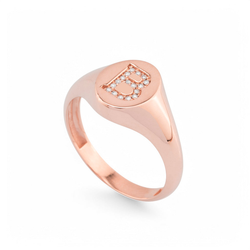 14K Gold Diamond Initial Signet Ring – Arlo