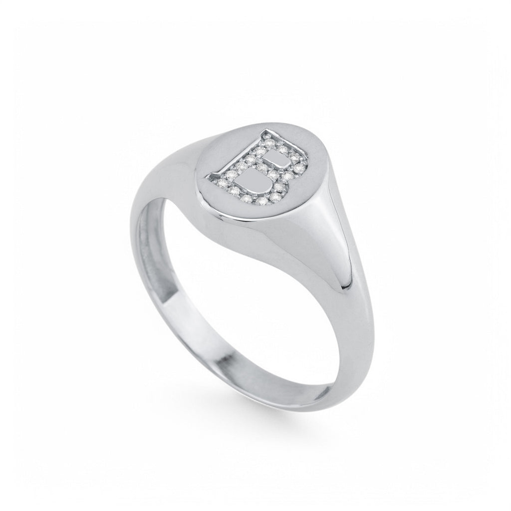 14K Gold Diamond Initial Signet Ring – Arlo