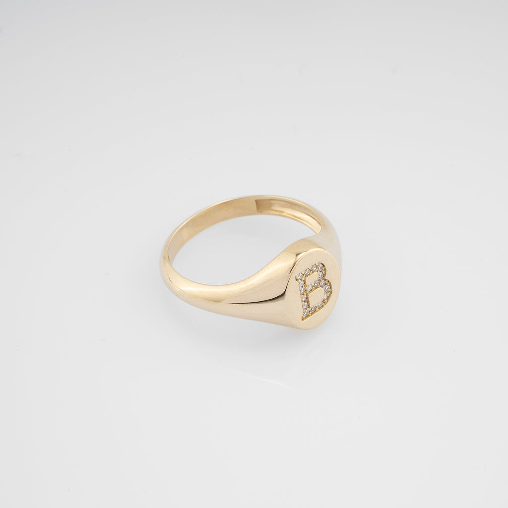 14K Gold Diamond Initial Signet Ring – Arlo