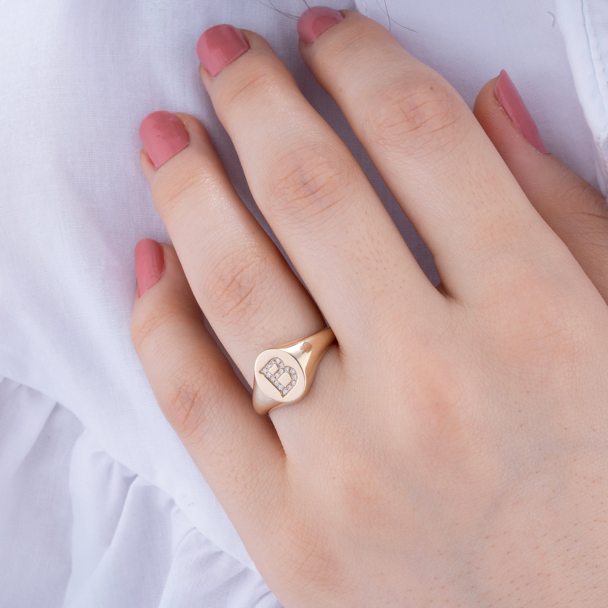 14K Solid Gold Diamond Initial Signet Ring/ Custom Letter Ring/ Personalized Gold Jewelry Gift/ Diamond Monogram Ring/ Gift for Her and Him