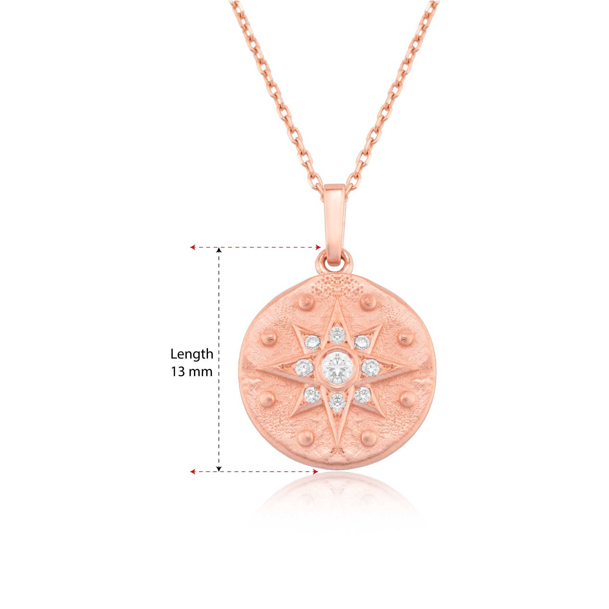14K Gold Diamond Matte and Tumbled North Star Charm Necklace/ Gold Diamond Embossed Tumbled North Star Pendant/ Gold North Star Necklace