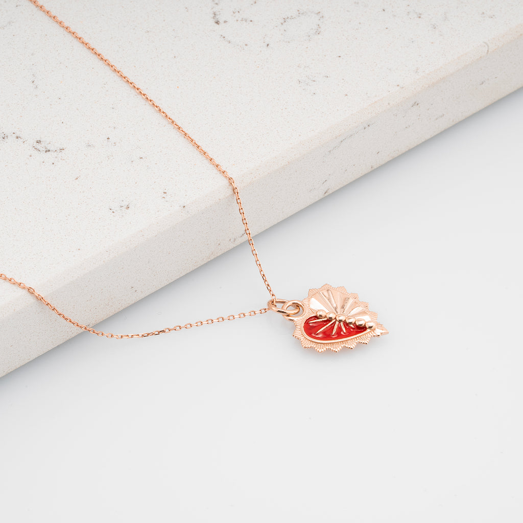 14k Gold Enamel Heart Necklace | Amora