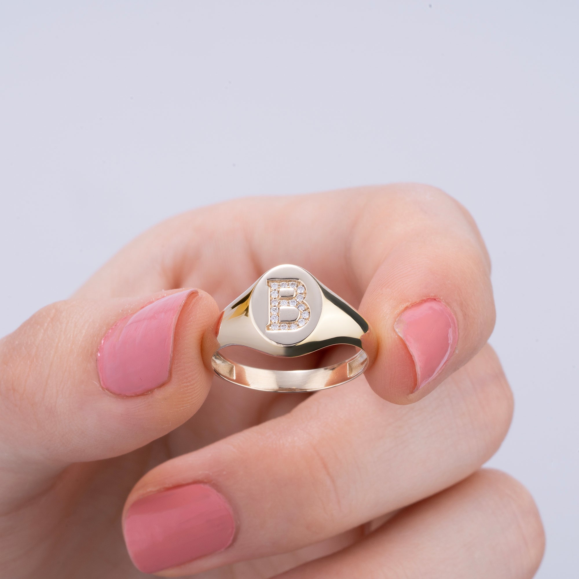 14K Solid Gold Diamond Initial Signet Ring/ Custom Letter Ring/ Personalized Gold Jewelry Gift/ Diamond Monogram Ring/ Gift for Her and Him