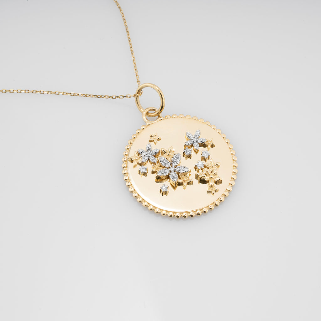 14K Gold Diamond Floral Medallion Necklace – Blossom