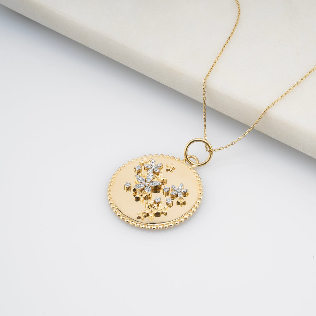 14K Gold Diamond Floral Medallion Necklace – Blossom