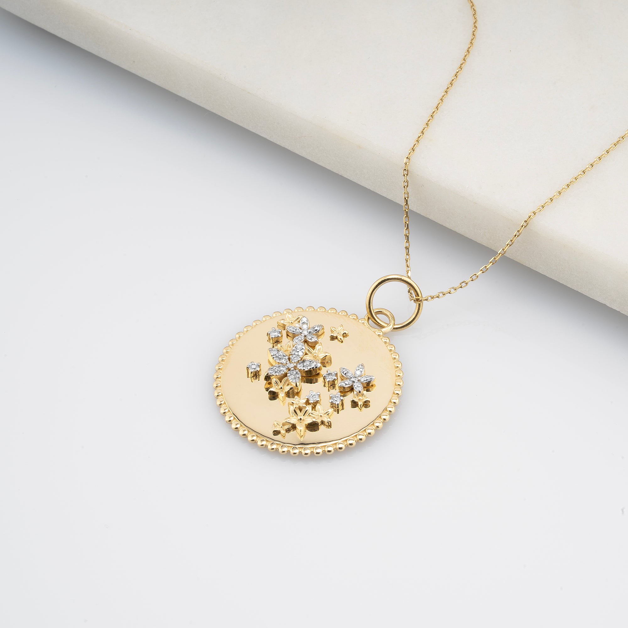 14K Gold Diamond Floral Medallion Necklace – Blossom